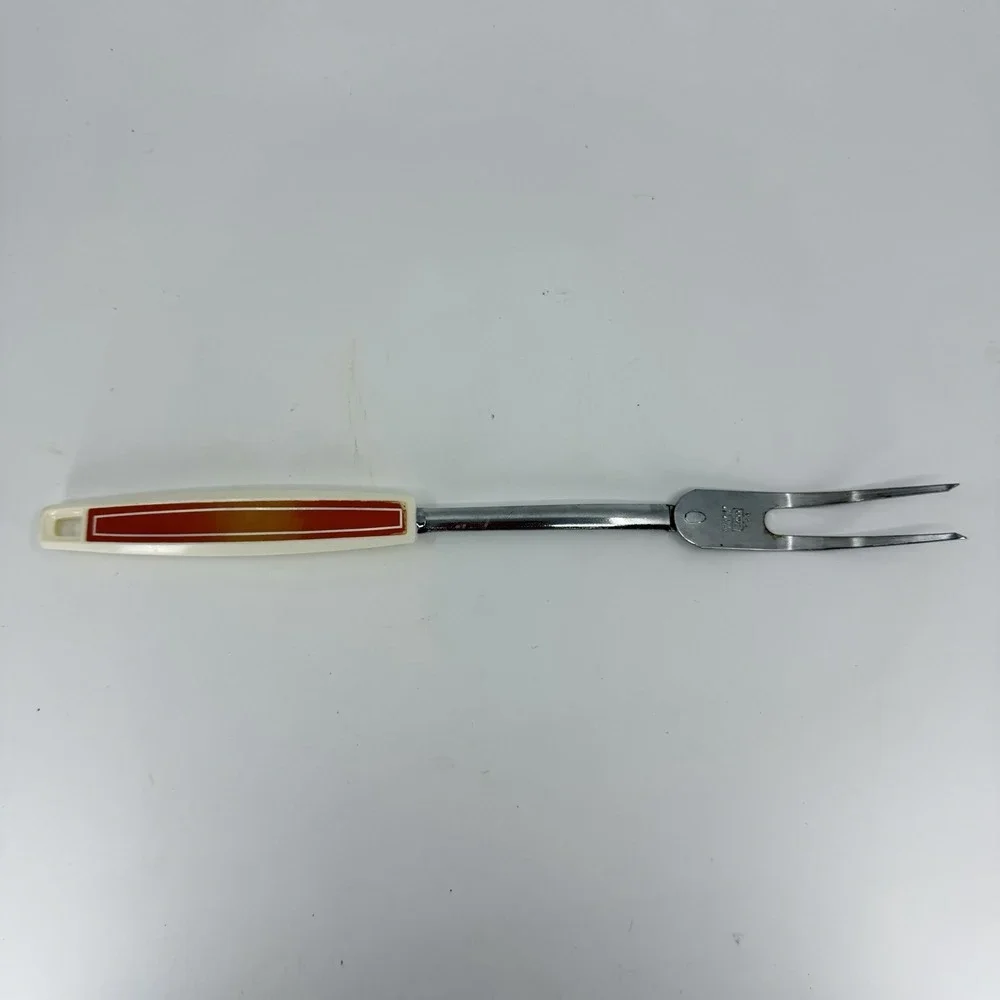 Ekco Chromium Plated Serving Fork‎ White Plastic Handle 70's Orange Insert MCM